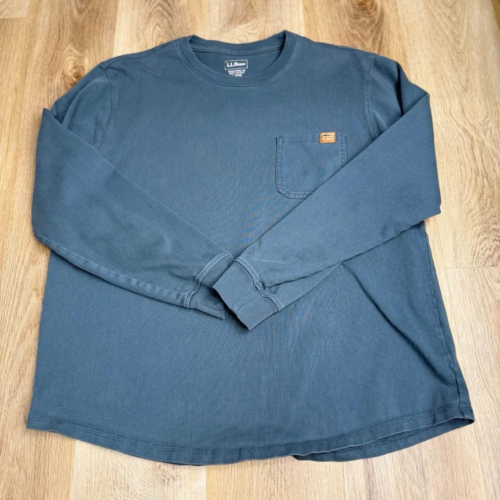 Vintage L.L. Bean Faded SteelBlue Rugged Apparel Graphic LongSleeve Tee Mens L